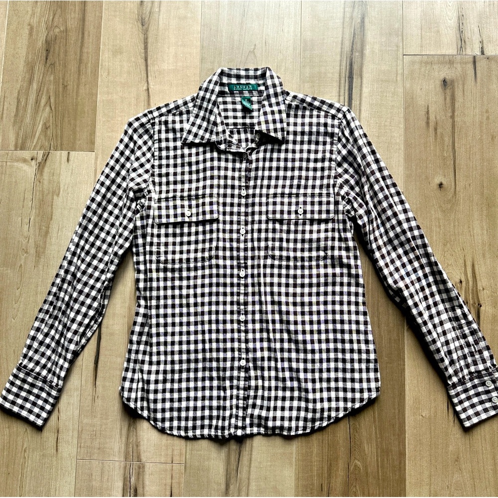 Lauren Ralph Lauren Brown Gingham Button Down